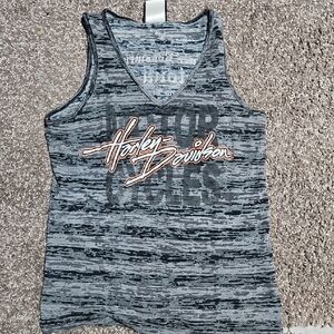 Harley-Davidson Black and Gray Striped V-Neck Tank